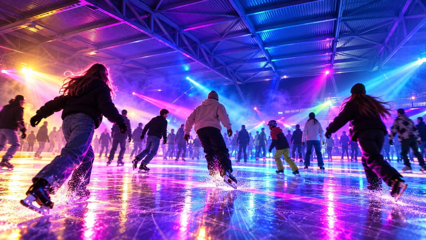 Besucherinnen und Besucher auf dem Eis an der Eisdisco im Schüwo Park Wohlen