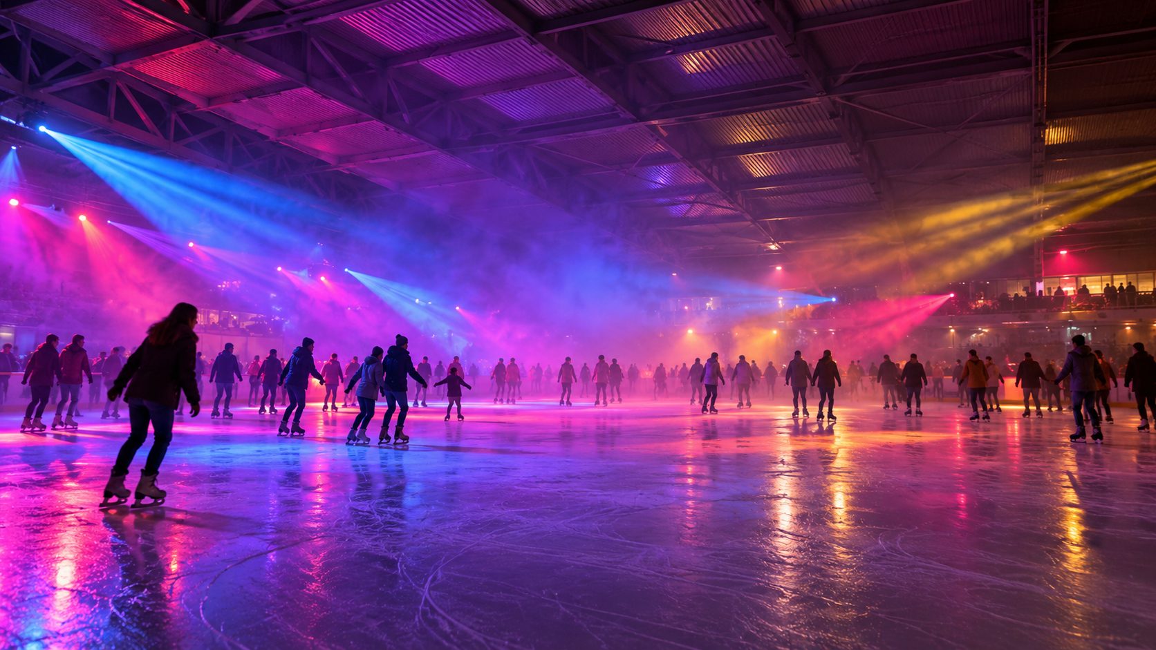 Lichtshow über dem Eis an der Eisdisco im Schüwo Park Wohlen