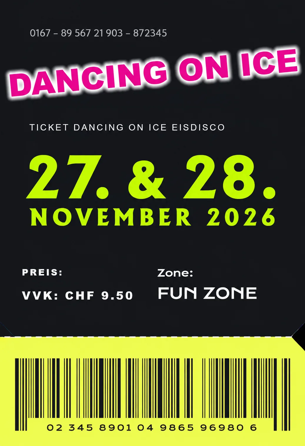 Eisdisco-Ticket für den 27. und 28. November 2026 im Schüwo Park Wohlen, Vorverkauf ab CHF 9.50